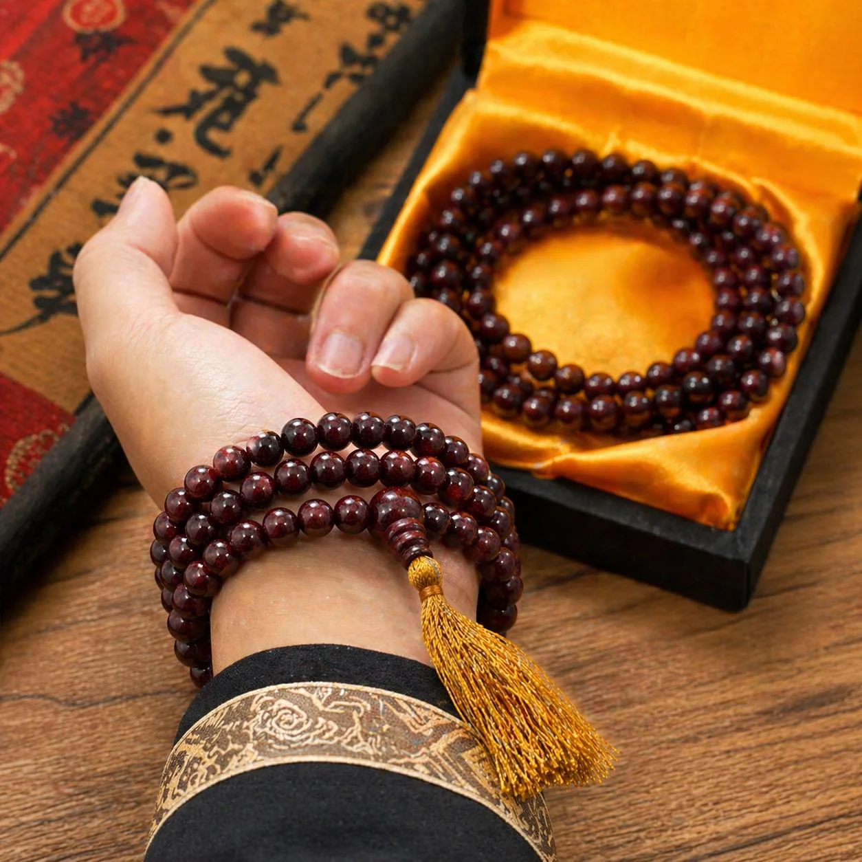 Chuỗi Mala Gỗ 108 Hạt Ấn Độ, Tràng Hạt Phật Giáo Gia Trì, Pháp Cụ Niệm Chú Thiền Định 5 chuoi dan huong 4