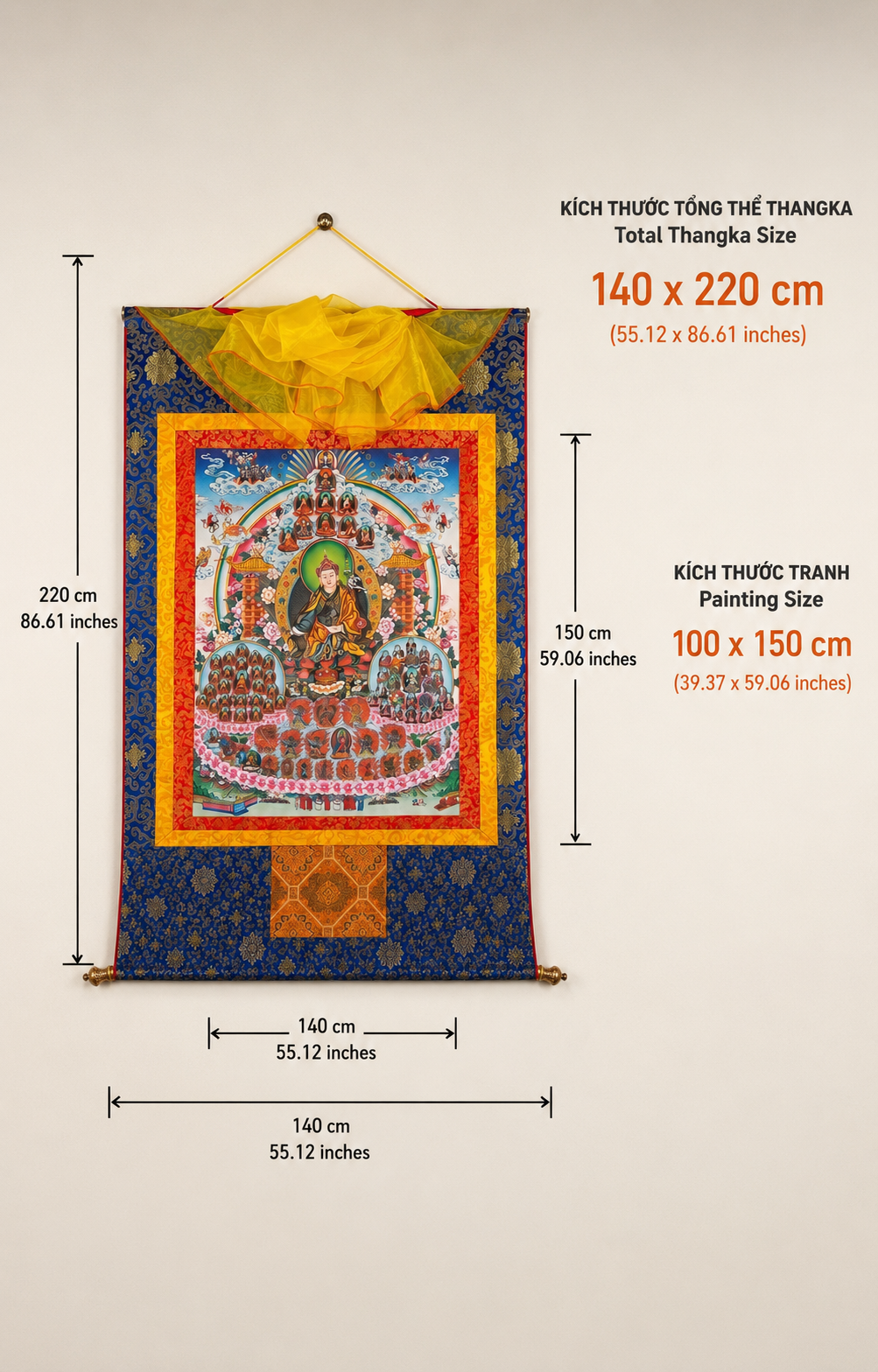 Dudjom Tersar Refuge Tree Thangka – Sacred Nyingma Lineage Field of Merit 5 thanka cay quy y tong the 140cm x 230cm