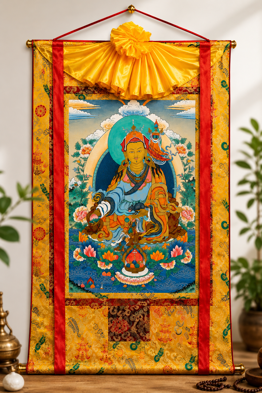 Thangka Guru Orgen Norla Gia Trì | Đạo Sư Liên Hoa Tài Bảo | Tranh Phật Giáo Tây Tạng
