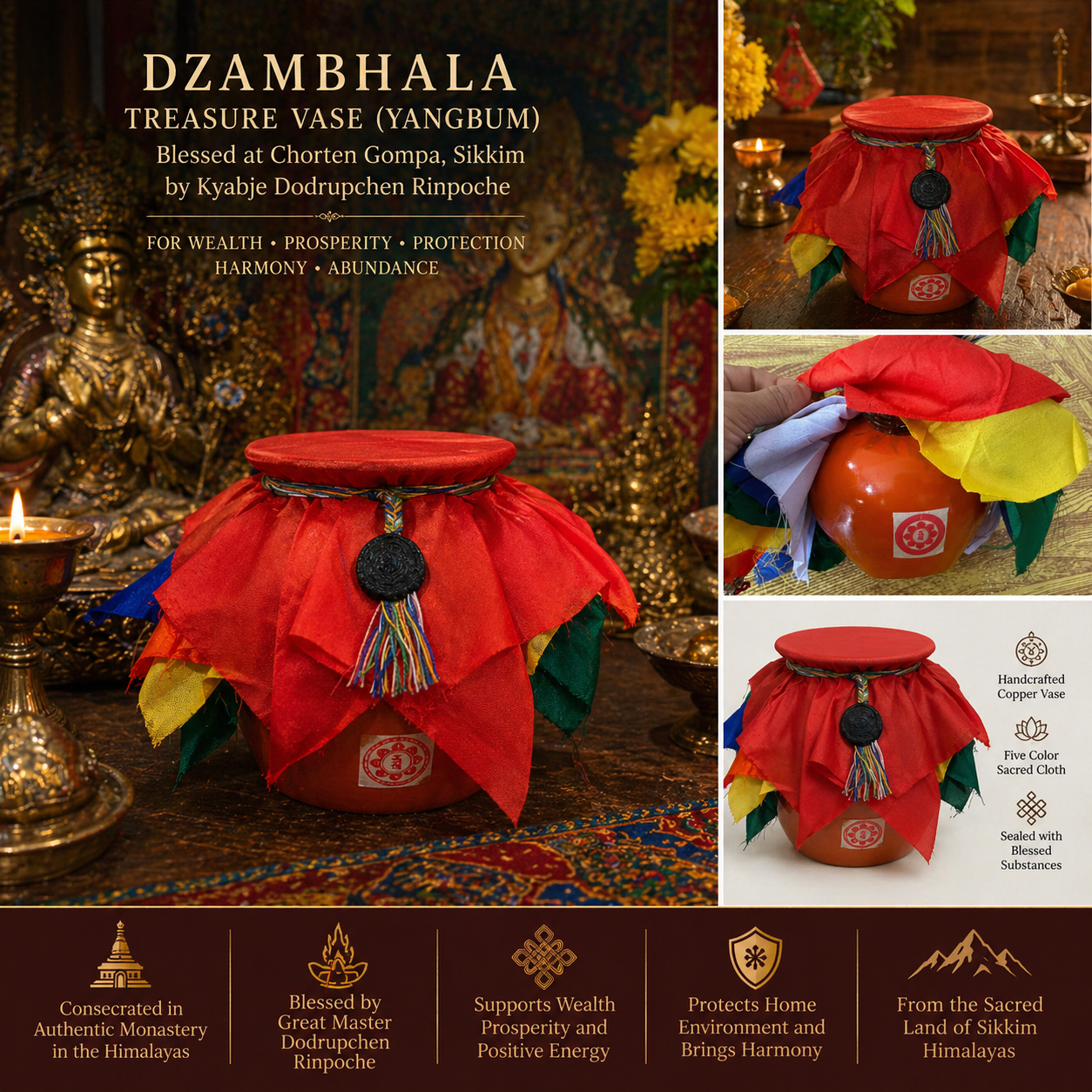 Dzambhala 财富宝瓶(Yangbum),源自锡金 Chorten 寺,由多竹千仁波切亲自加持,助力招财纳福、能量平衡与空间守护。 6 bao binh drodupchen 5