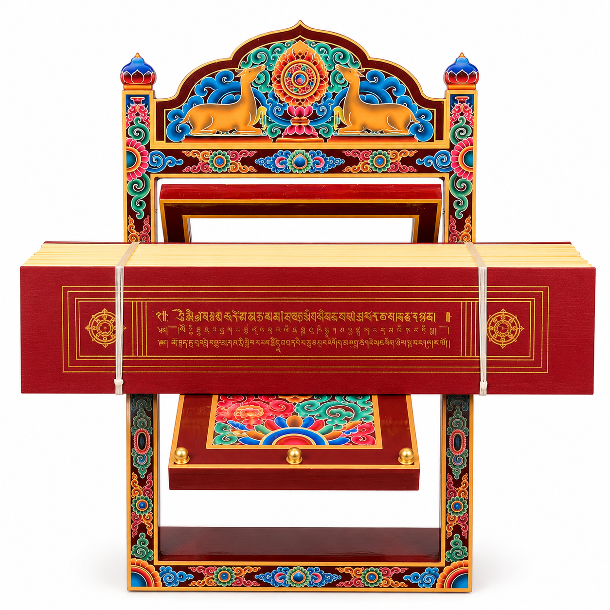 Tibetan Buddhist Scripture Stand, Hand-Painted Wooden Sutra Book Holder, Traditional Dharma Text Reading Stand, Vajrayana Altar Decor