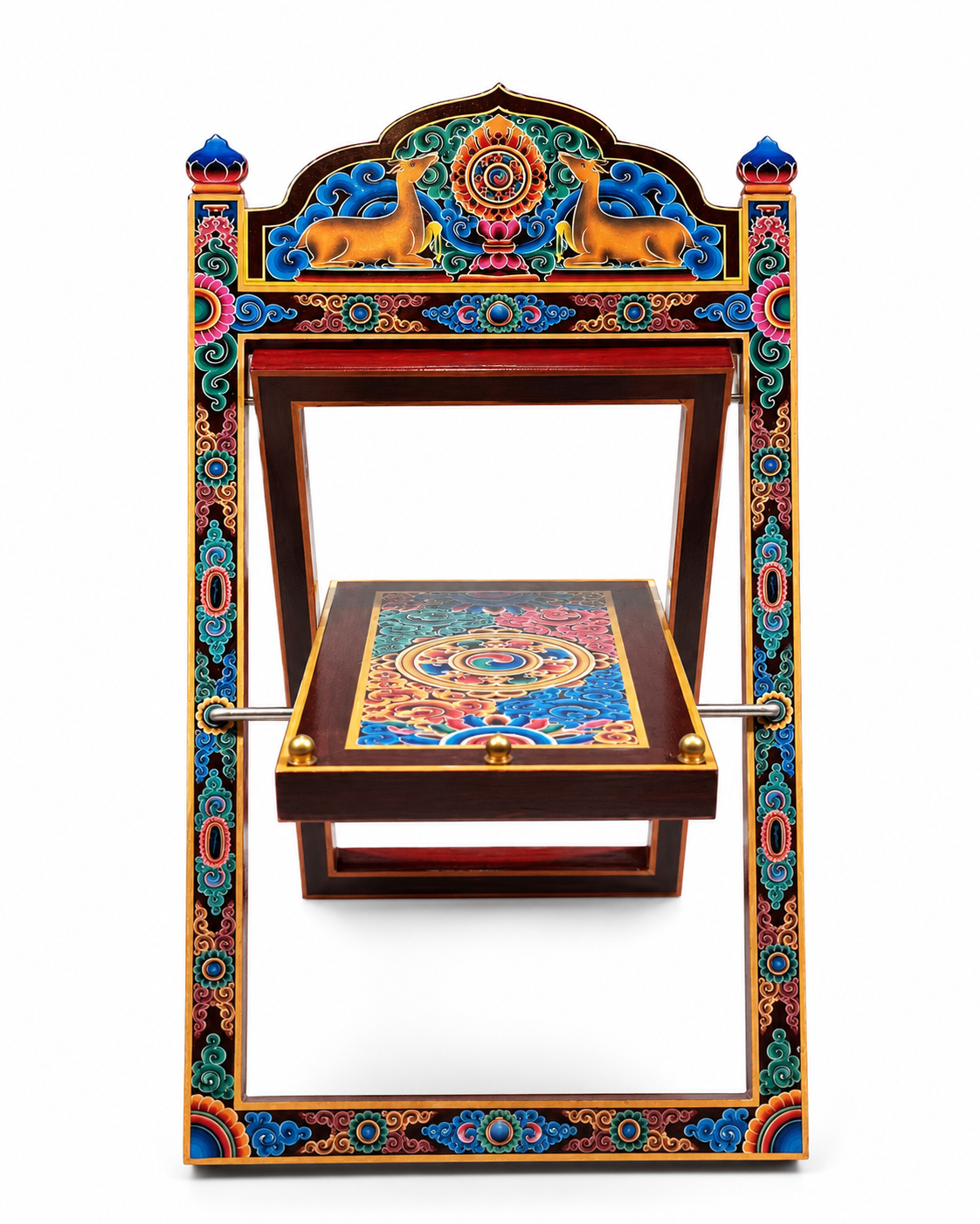 Tibetan Buddhist Scripture Stand, Hand-Painted Wooden Sutra Book Holder, Traditional Dharma Text Reading Stand, Vajrayana Altar Decor 5 ke kinh