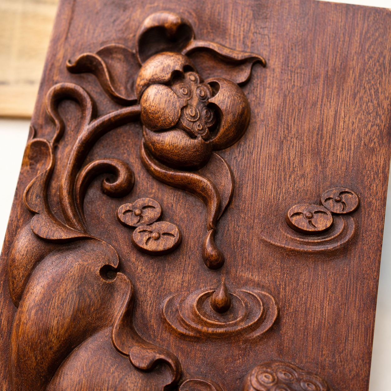 Hand Carved Lotus Wood Wall Art, Vietnamese Wooden Lotus Relief, Zen Home Decor, Buddhist Inspired Wooden Plaque, Meditation Room Decor 4 anh sen 2